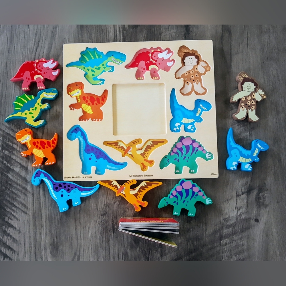 Shure Chunky Wooden Dinosaur Puzzle and Book - Picture 2 of 6